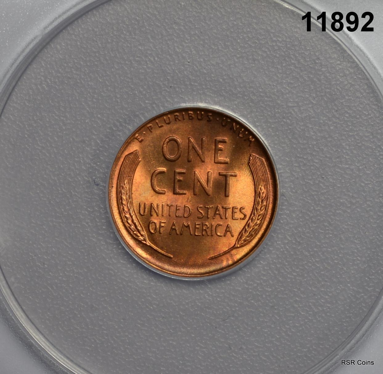 1947 LINCOLN CENT ANACS CERTIFIED MS66 RD FIRE RED #11892