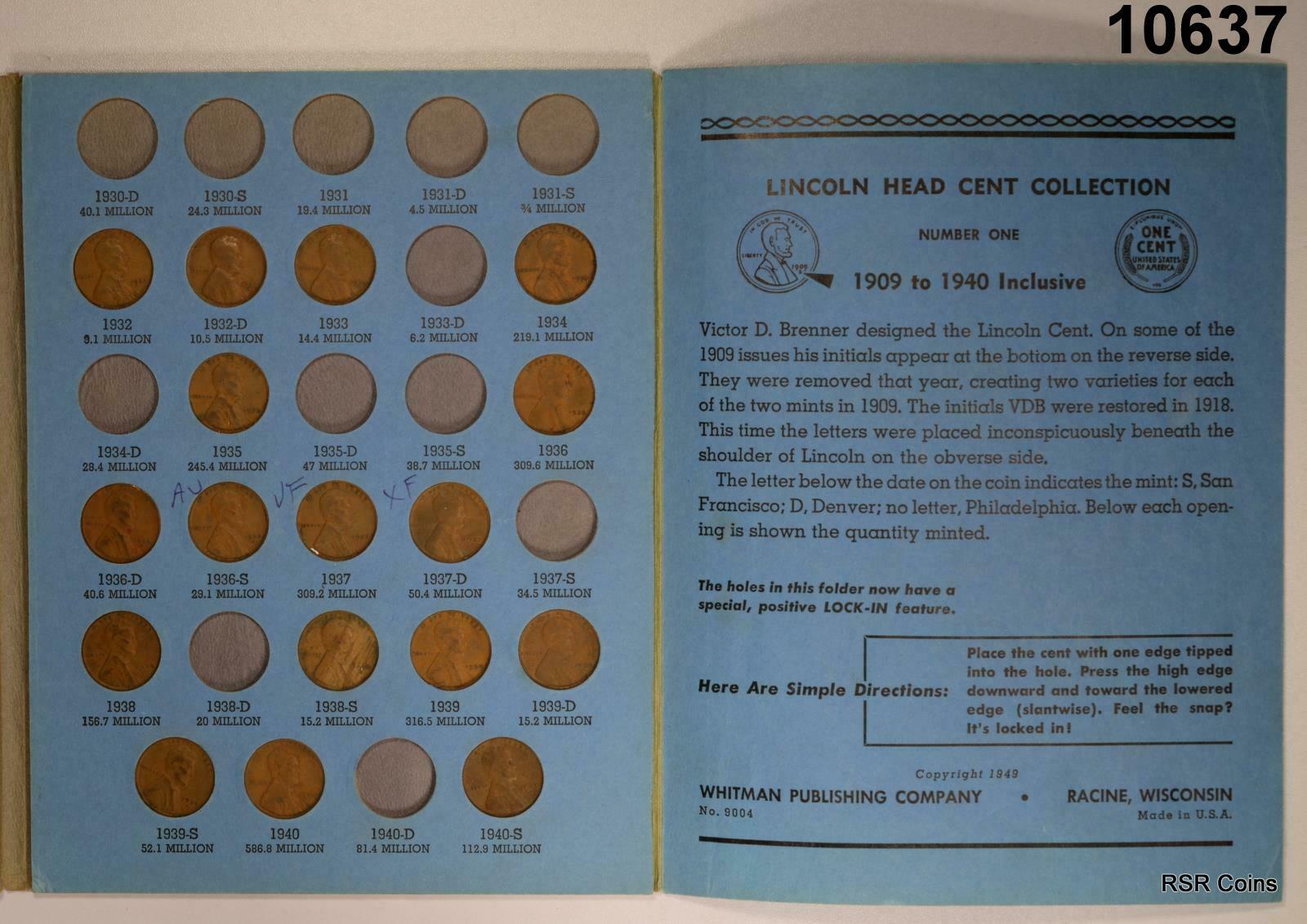 G-XF EARLY LINCOLN STARTER COLLECTOR 46 COIN SET AS SHOWN #10637