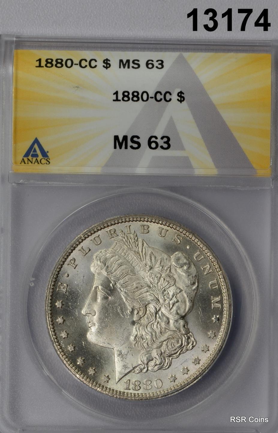 1880 CC MORGAN SILVER DOLLAR ANACS CERTIFIED MS63 ORIGINAL COIN! #13174