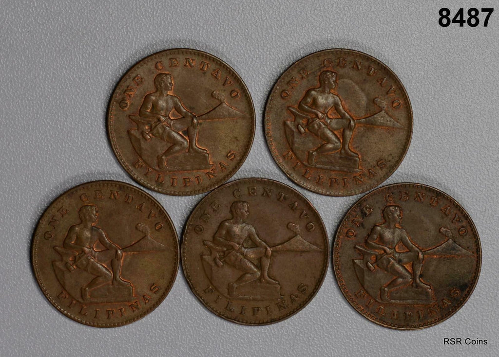 LOT OF 5- 1944 S WORLD WAR TWO ERA AU TO UNC. 1 CENTAVOS #8487