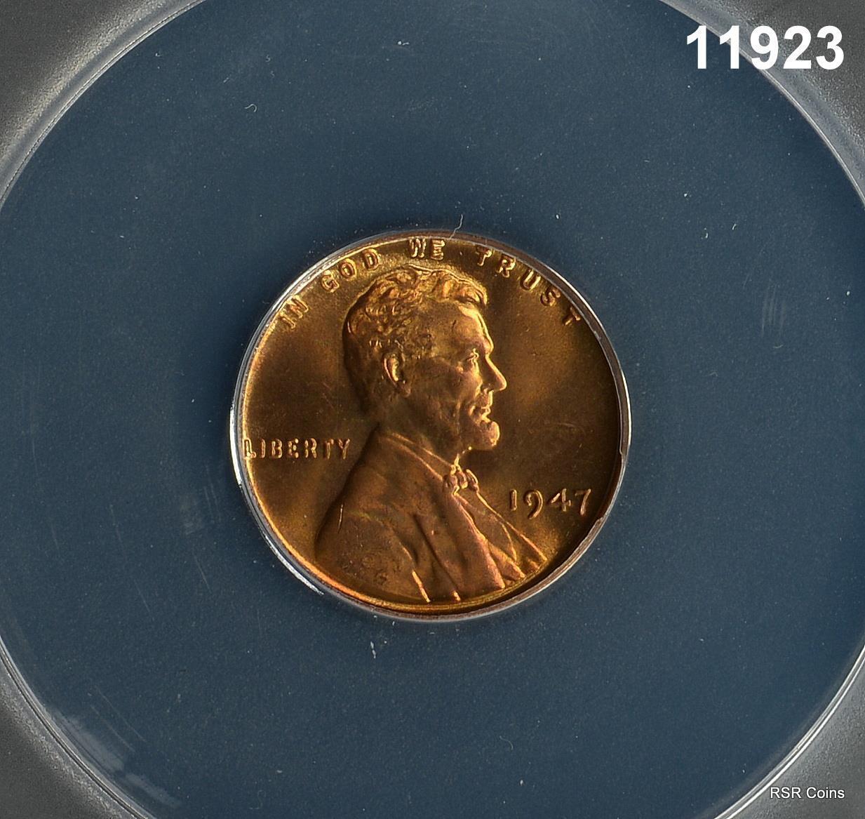 1947 LINCOLN CENT ANACS CERTIFIED MS66 RB LOOKS FULL RED! #11923