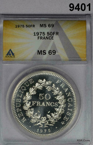 1975 FRANCE 50 FRANCS ANACS CERTIFIED MS69!! NEAR PERFECT! #9401