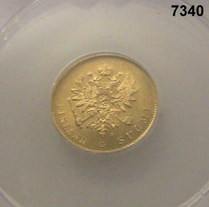 1882 S FINLAND RUSSIA 10 MARKKAA GOLD ANACS CERTIFIED MS64 FLASHY! #7340
