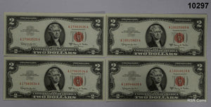 LOT OF 4 1963 A $2 RED SEAL US NOTES CU FOWLER! #10297