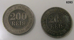 1888 & 89 BRAZIL 200 REIS 2 COIN SET #6393