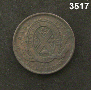1844 BANK OF MONTREAL 1/2 PENNY TOKEN AU! #3517