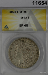 1892 MORGAN SILVER DOLLAR ANACS CERTIFIED EF45 #11654