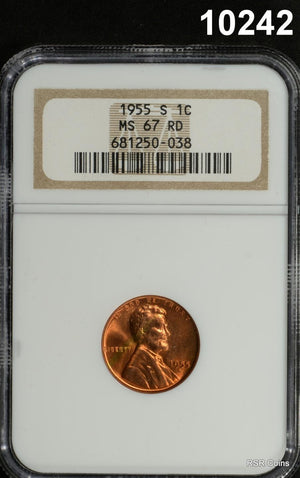 1955 S LINCOLN CENT NGC CERTIFIED MS67 RD FULL RED GEM! #10242