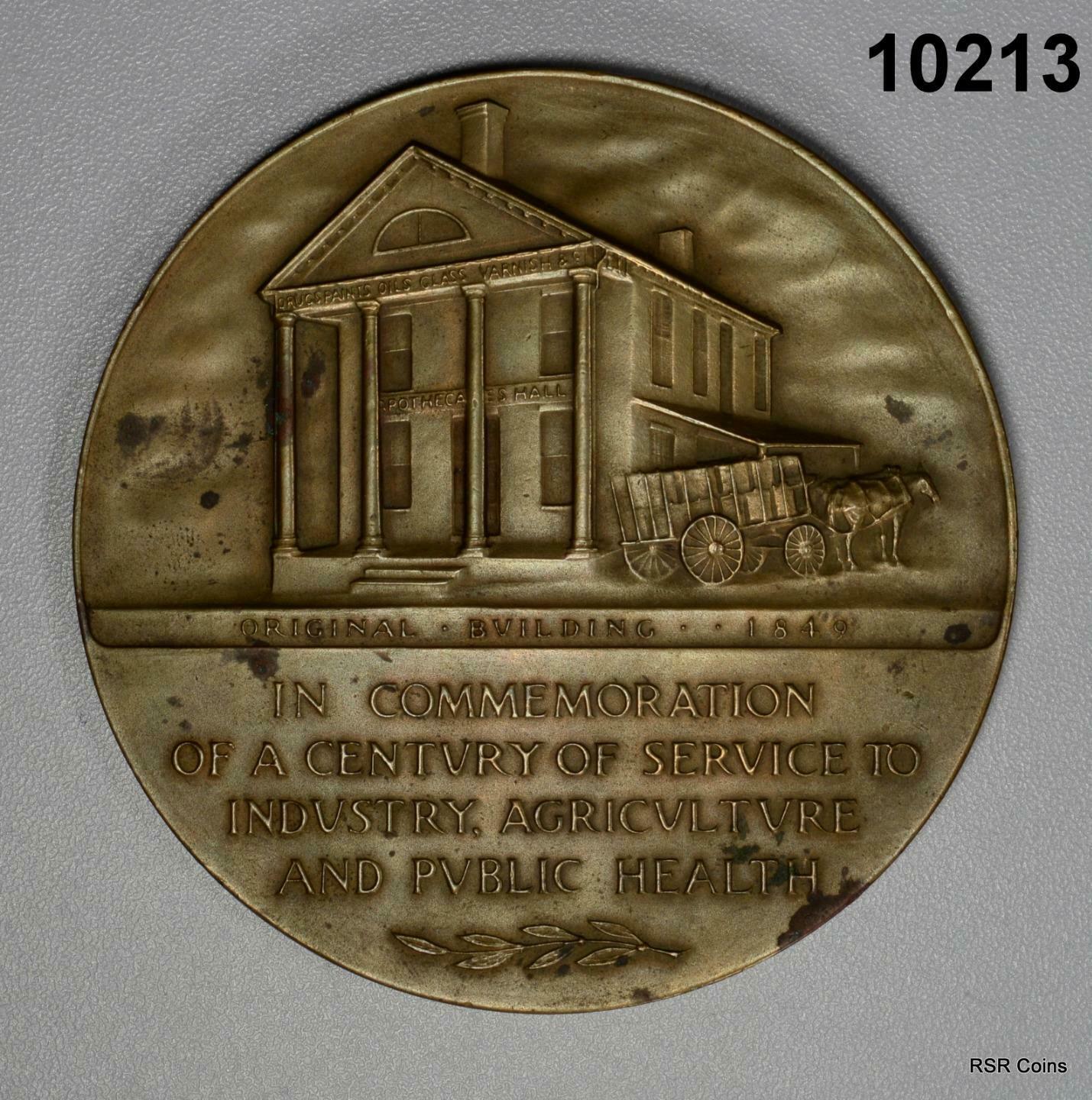 VINTAGE 1949 BRONZE MEDAL FOR APOTHECARIES HALL CO. MEDALLIC ART 3 INCH #10213