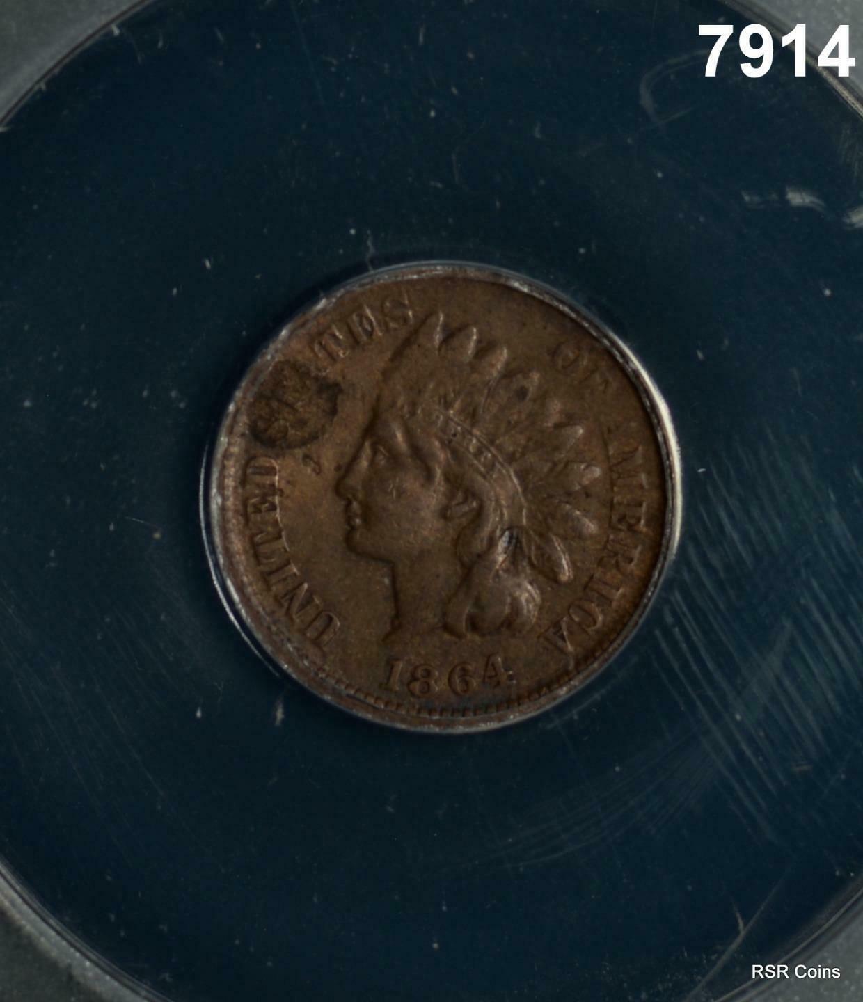 1864 INDIAN HEAD CENT WITH L ANACS CERTIFIED VF30 CORRODED #7914