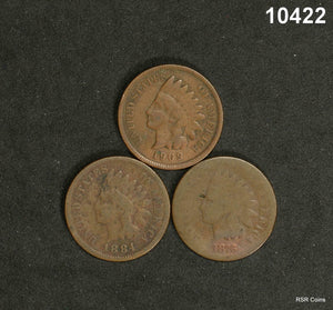 INDIAN HEAD CENTS: 1876 AG DAMAGE, 1909 VG, 1884 VG CORRODED #10422