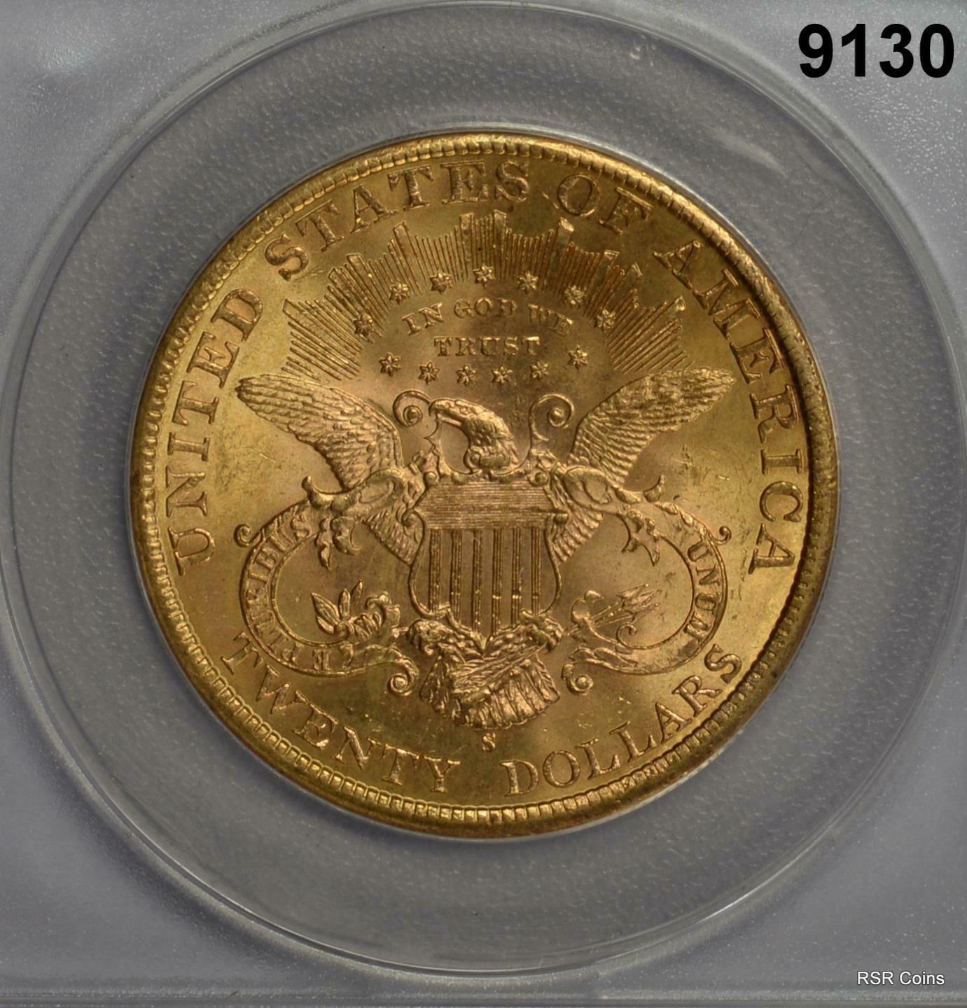 1898 S $20 GOLD LIBERTY ANACS CERTIFIED MS63 BETTER DATE NICE LUSTER! #9130