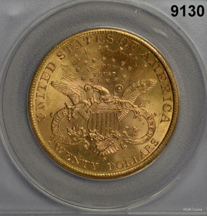 1898 S $20 GOLD LIBERTY ANACS CERTIFIED MS63 BETTER DATE NICE LUSTER! #9130
