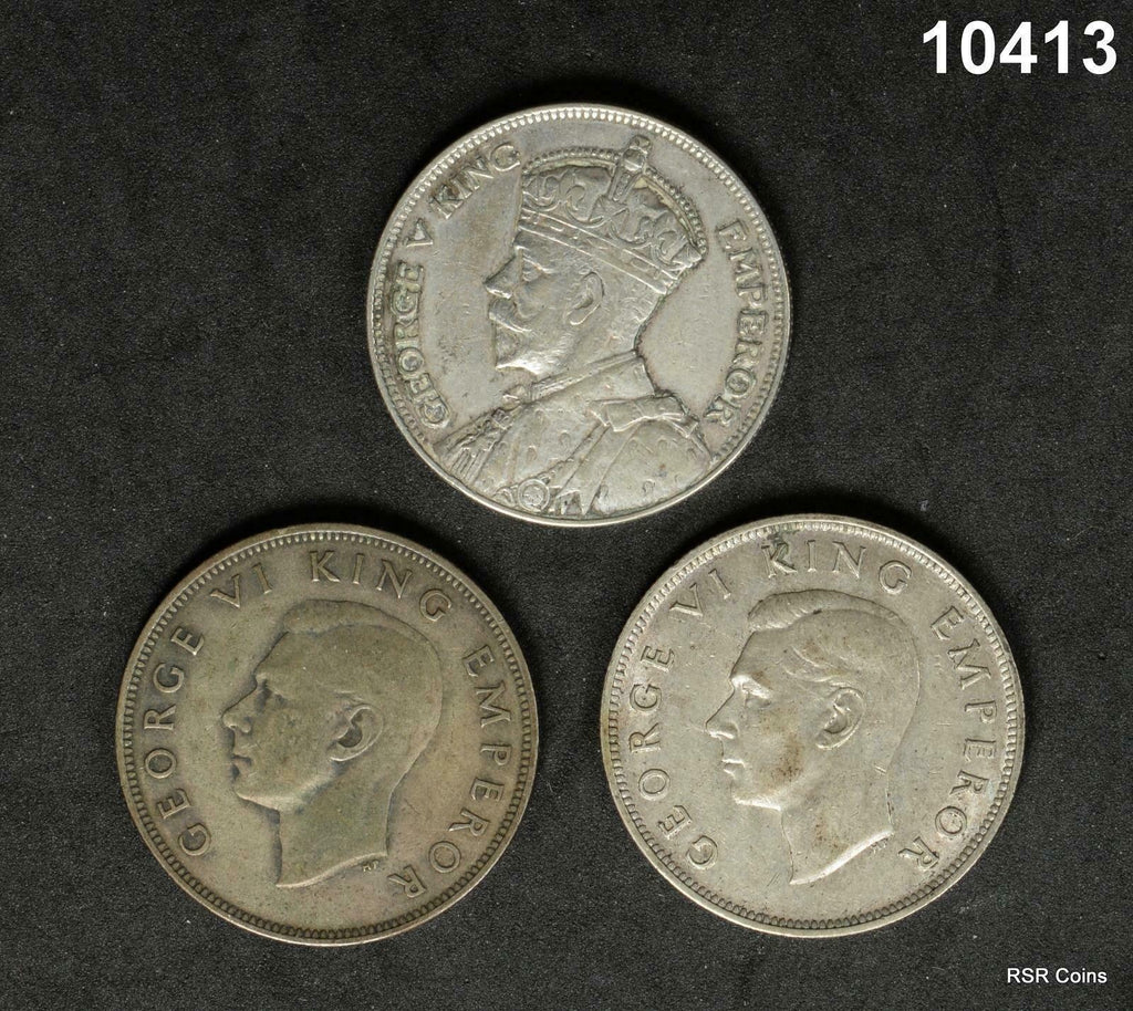 NEW ZEALAND SILVER HALF CROWNS 1935 XF, 1941, 1942 AU 3 COIN LOT!! #10413