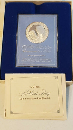 1975 Mothers Day Commem Sterling Silver Medal Franklin Mint BOX & COA #11231