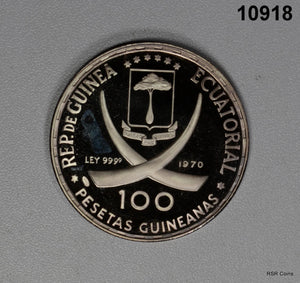 1970 EQUATORIAL GUINEA MAJA DESNUDA PROOF SILVER 100P! #10918