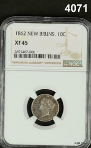 1862 NEW BRUNSWICK 10C NGC CERTIFIED XF45 RARE COIN MINTAGE ONLY 150,000! #4071