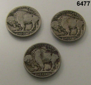 3 COIN BUFFALO NICKELS: 1938D, 1926D, 1921 G-VG+ #6477