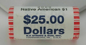 Sealed Roll 2009 Native American Dollars $1.00 - 25 Coins N.F. String & Son