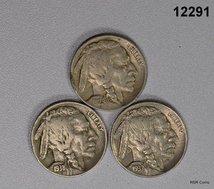 BUFFALO NICKEL LOT OF 3: 1929 XF, 1937 AU, 1938 D VF! #12291