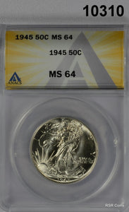 1945 WALKING LIBERTY HALF ANACS CERTIFIED MS64 FLASHY GEM!! #11310