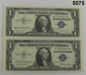1935 E & 57 B $1 SILVER CERTIFICATES LOT OF 2 CHOICE CU #5075