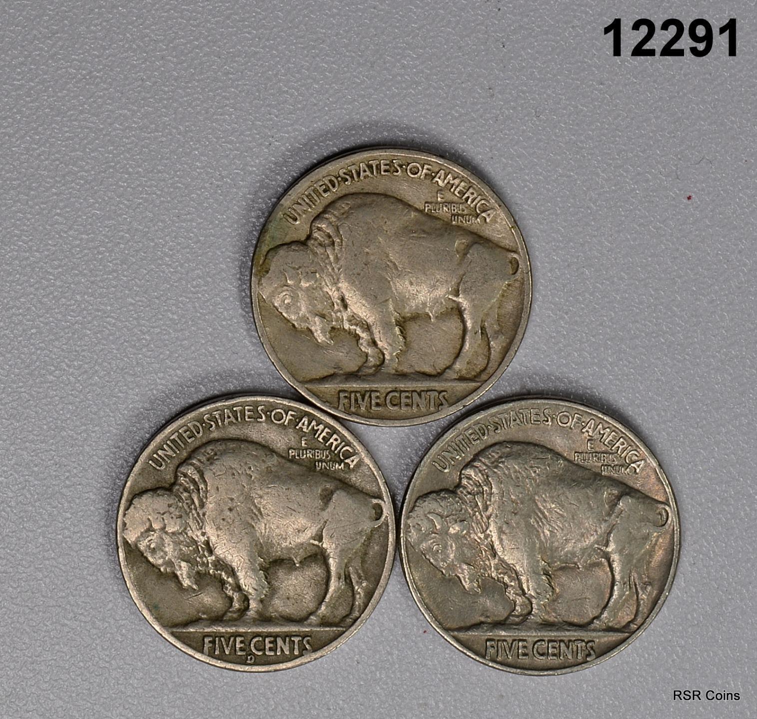 BUFFALO NICKEL LOT OF 3: 1929 XF, 1937 AU, 1938 D VF! #12291