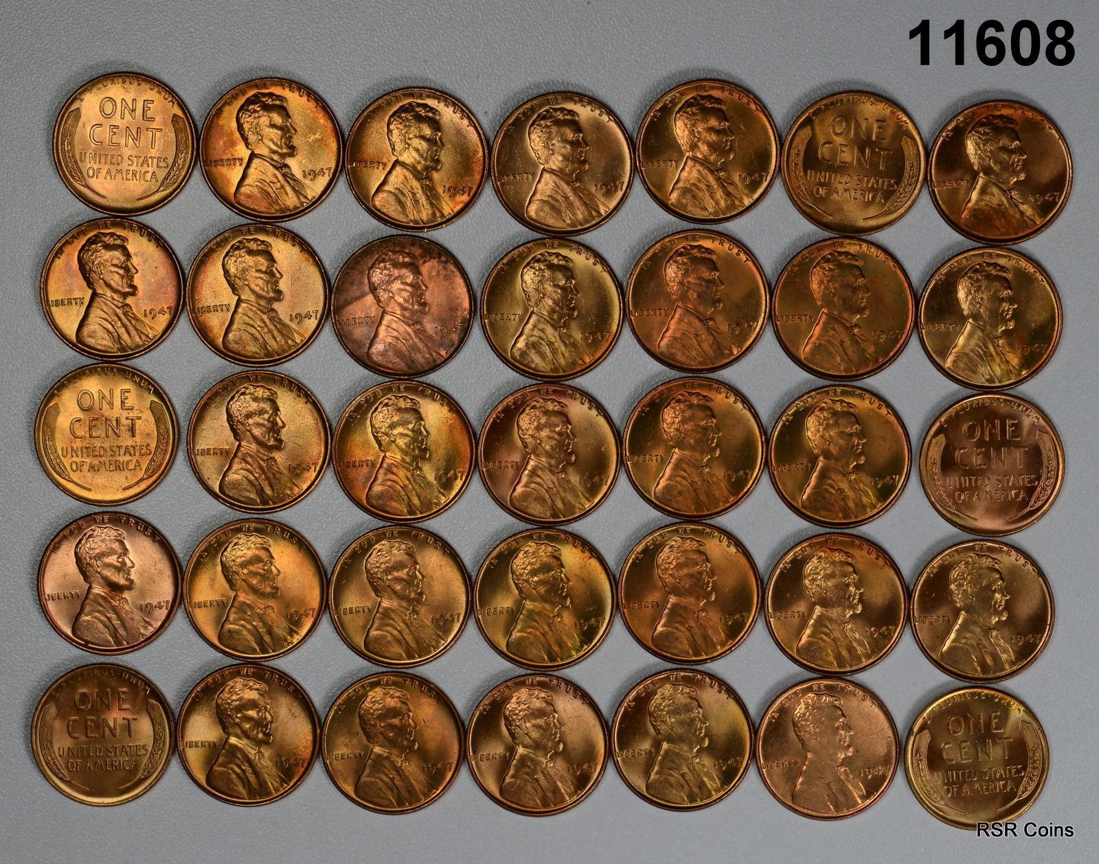1947 PARTIAL CHOICE BU ROLL (35 COINS) LINCOLN CENTS! WOW! #11608