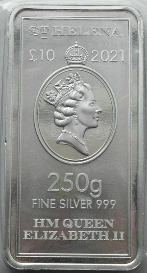 250 gr 2021 St. Helena £10 EAST INDIA COMPANY ship bar .999 silver sealed #9894