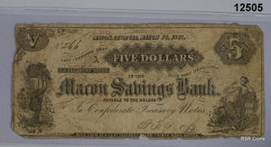 1863 $5 THE MACON SAVINGS BANK MACON, GA #12505
