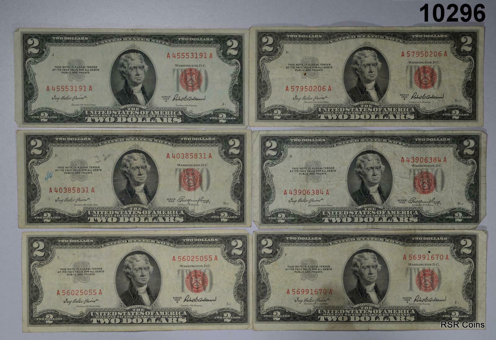 LOT OF 20 1953 C/A US NOTES RED SEAL CIRCULATED! #10296