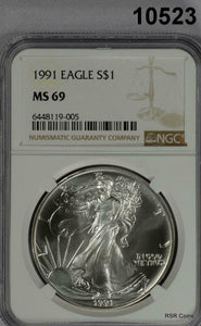 1991 SILVER EAGLE NGC CERTIFIED MS69 SCARCE IN 70! #10523
