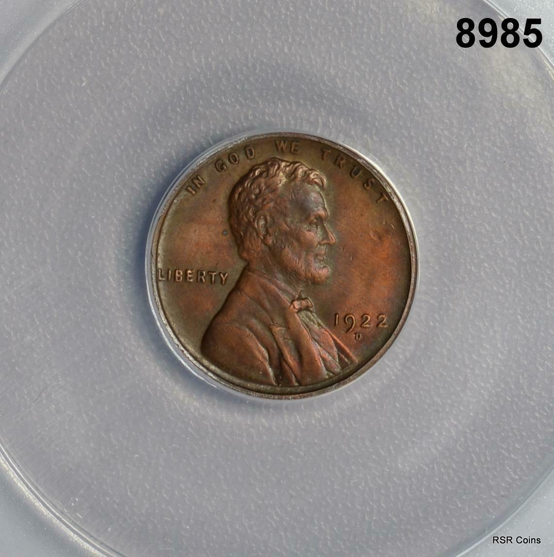 1922 D LINCOLN CENT ANACS CERTIFIED EF40 CLEANED #8985