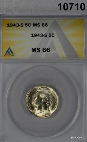 1943 S SILVER WAR NICKEL ANACS CERTIFIED MS66 FLASHY! #10710