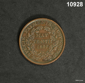 HARD TIMES TOKEN SPECIE PAYMENTS SUSPENDED MAY 10th1837 XF #10928