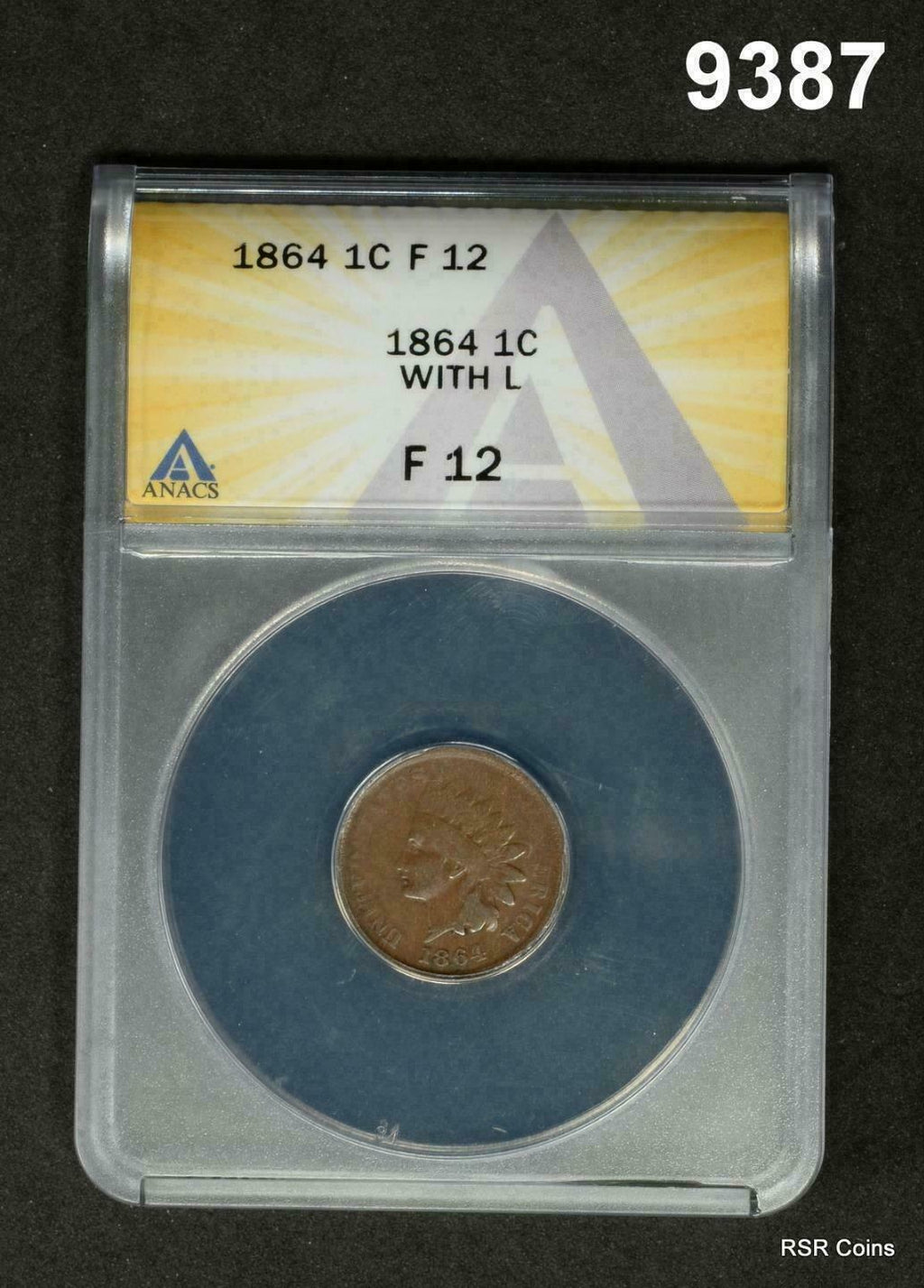 1864 INDIAN HEAD CENT WITH L ANACS CERTIFIED FINE 12! #9387