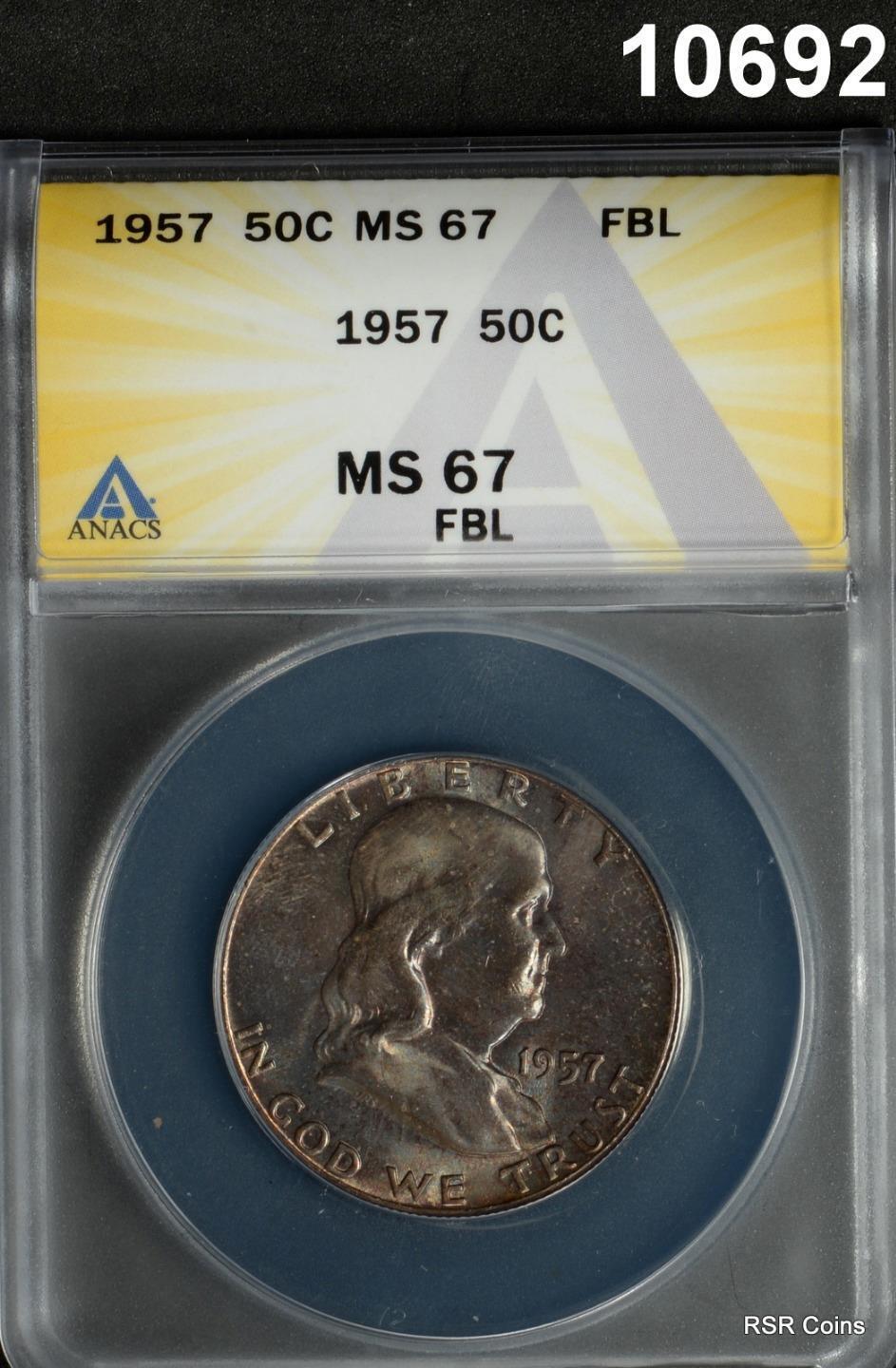 1957 FRANKLIN HALF DOLLAR ANACS CERTIFIED MS67 FBL 2-SIDED RAINBOW! WOW! #10692