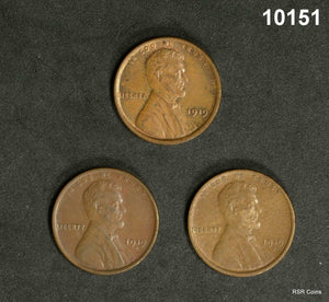 1919 AU++, 1919D AU, 191S AU, 3 COIN LINCOLN CENT LOT ORIGINALS! #10151