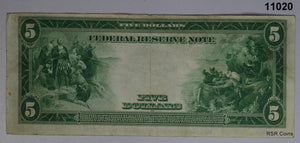 1914 $5 FEDERAL RESERVE NOTE ABE LINCOLN HORSE BLANKET RARE NOTE! XF!! #11020