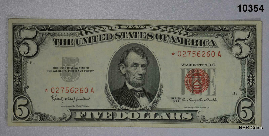 1953 $5 US NOTE STAR * RED SEAL AU+!! #10354