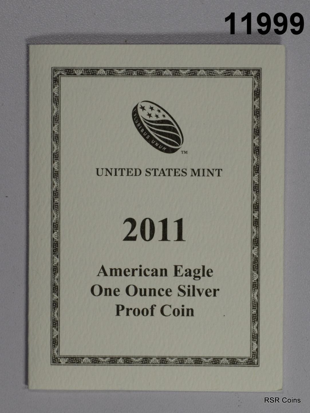 2011 W PROOF SILVER EAGLE MINT BOX & COA GEM!! #11999