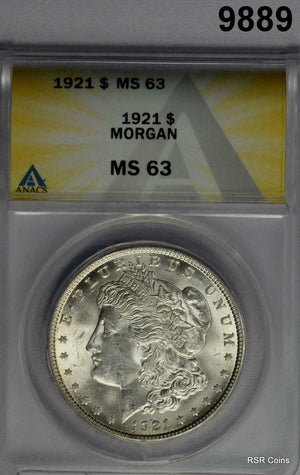 1921 MORGAN SILVER DOLLAR ANACS CERTIFIED MS63 FLASHY!! #9889