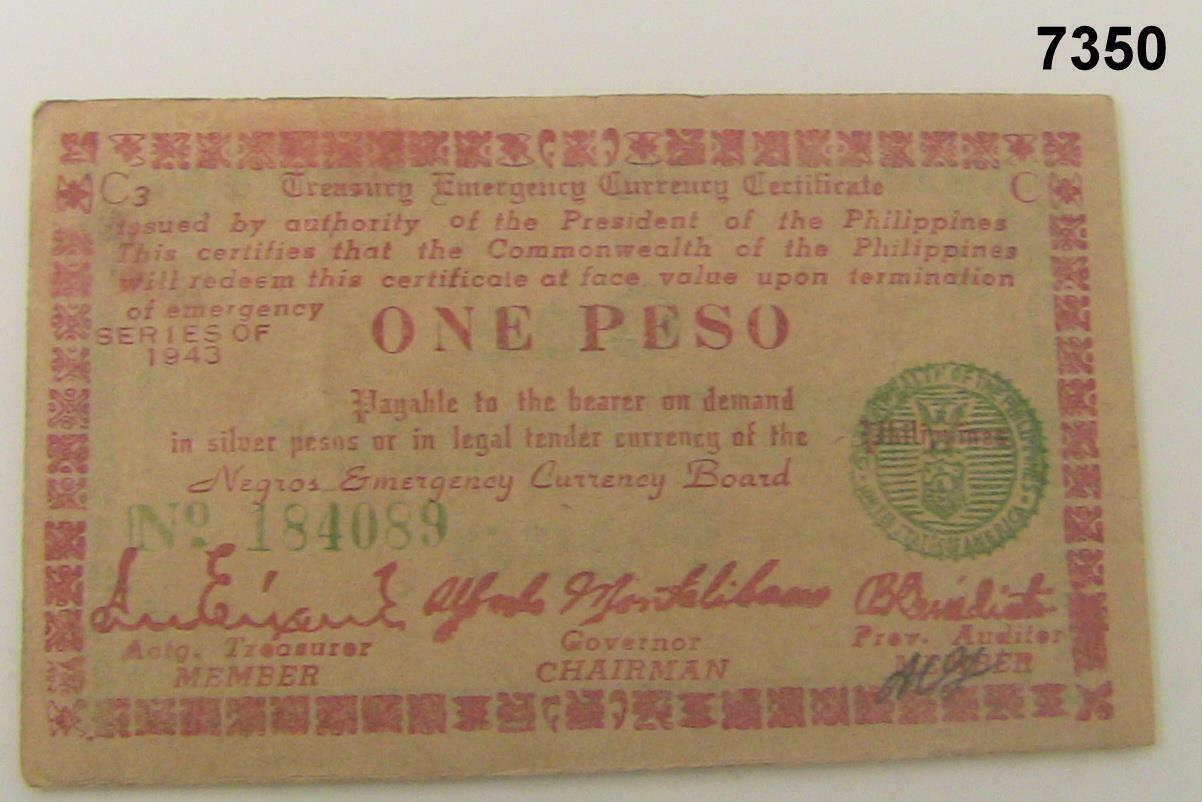 WWII PHILIPPINE GUERILLA MONEY WITH COA AND HISTORY 5 NOTES #7350