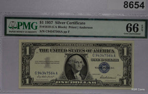 1957 $1 SILVER CERTIFICATE FR1619 CA BLOCK PMG CERTIFIED 66 EPQ 7 CONSEC # #8654