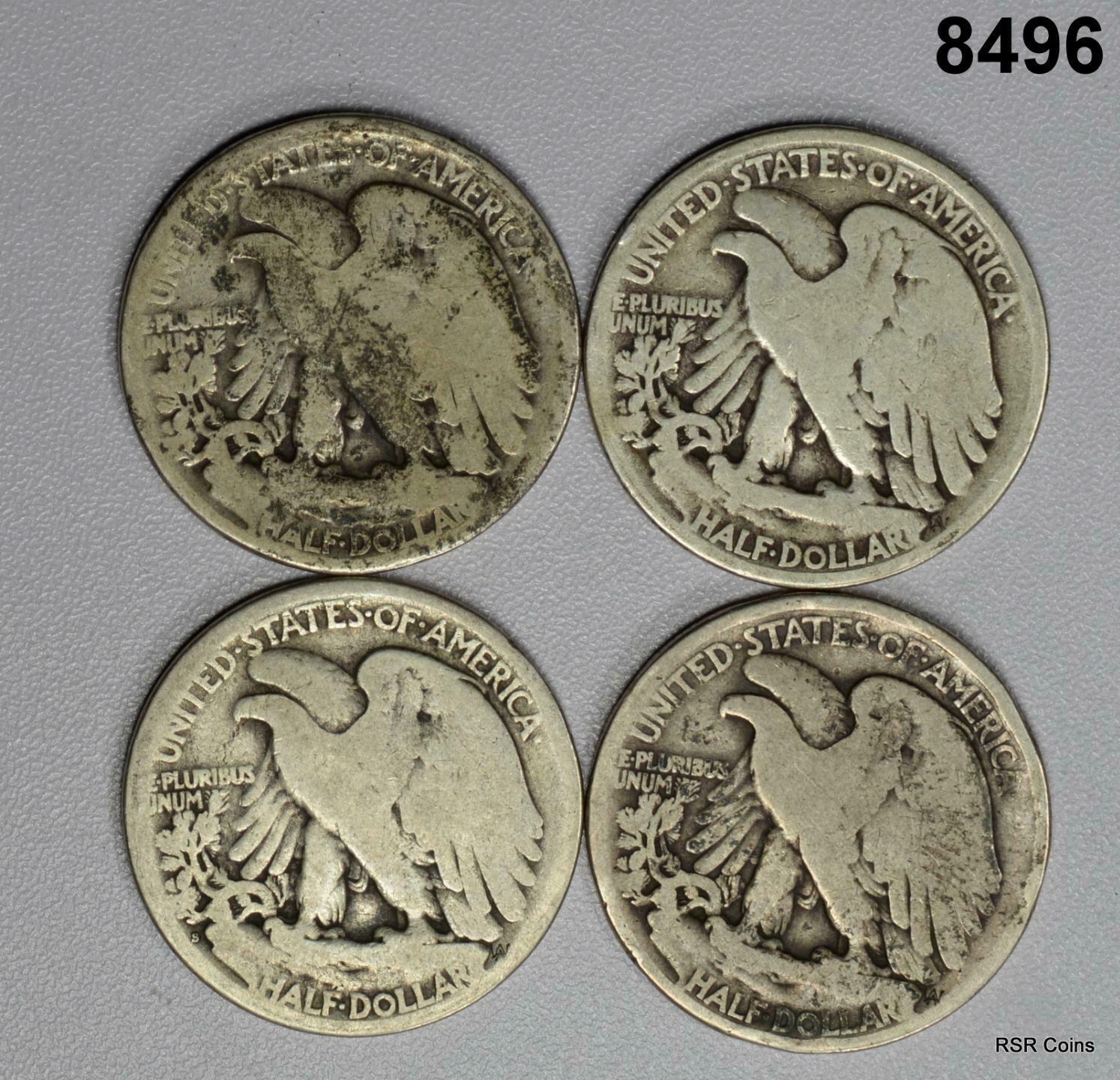 LOT OF 4 WALKING LIBERTY HALVES EARLY DATES: (2) 1917, 17S, 18S G-VG+ #8496