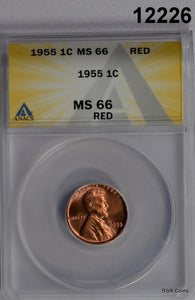 1955 LINCOLN CENT ANACS CERTIFIED MS66 RED #12226