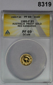 1989 P GOLD AUSTRALIA NUGGET $5 1/20TH OZ ANACS CERTIFIED PF69 DCAM #8319