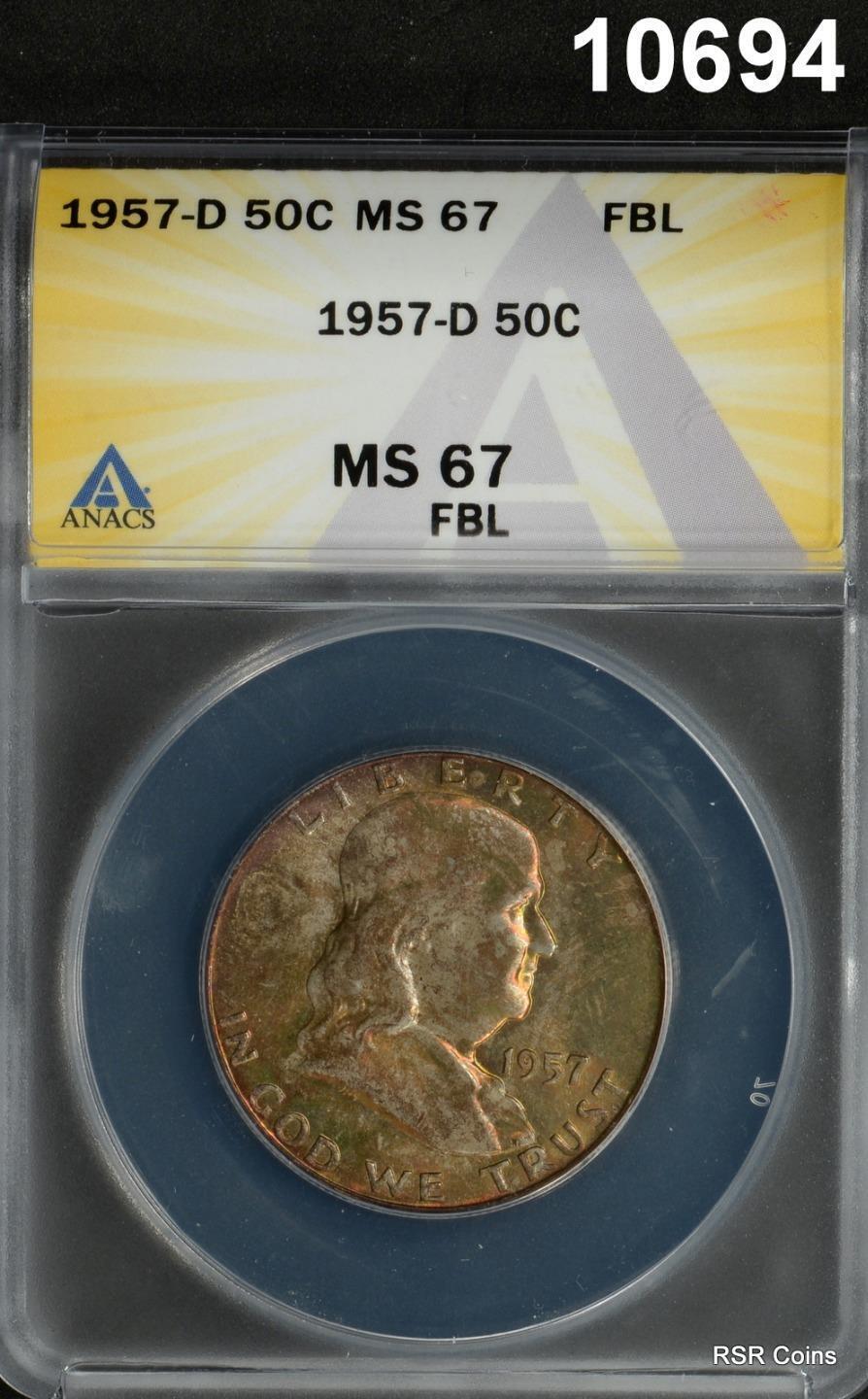 1957 D FRANKLIN HALF DOLLAR ANACS CERTIFIED MS67 FBL 2-SIDED WOW!! #10694