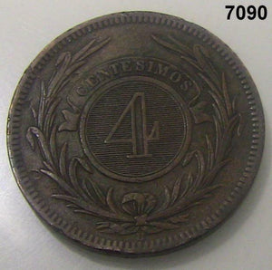 1869 URUGUAY REPUBLIC 4 CENTESIMOS AU! #7090