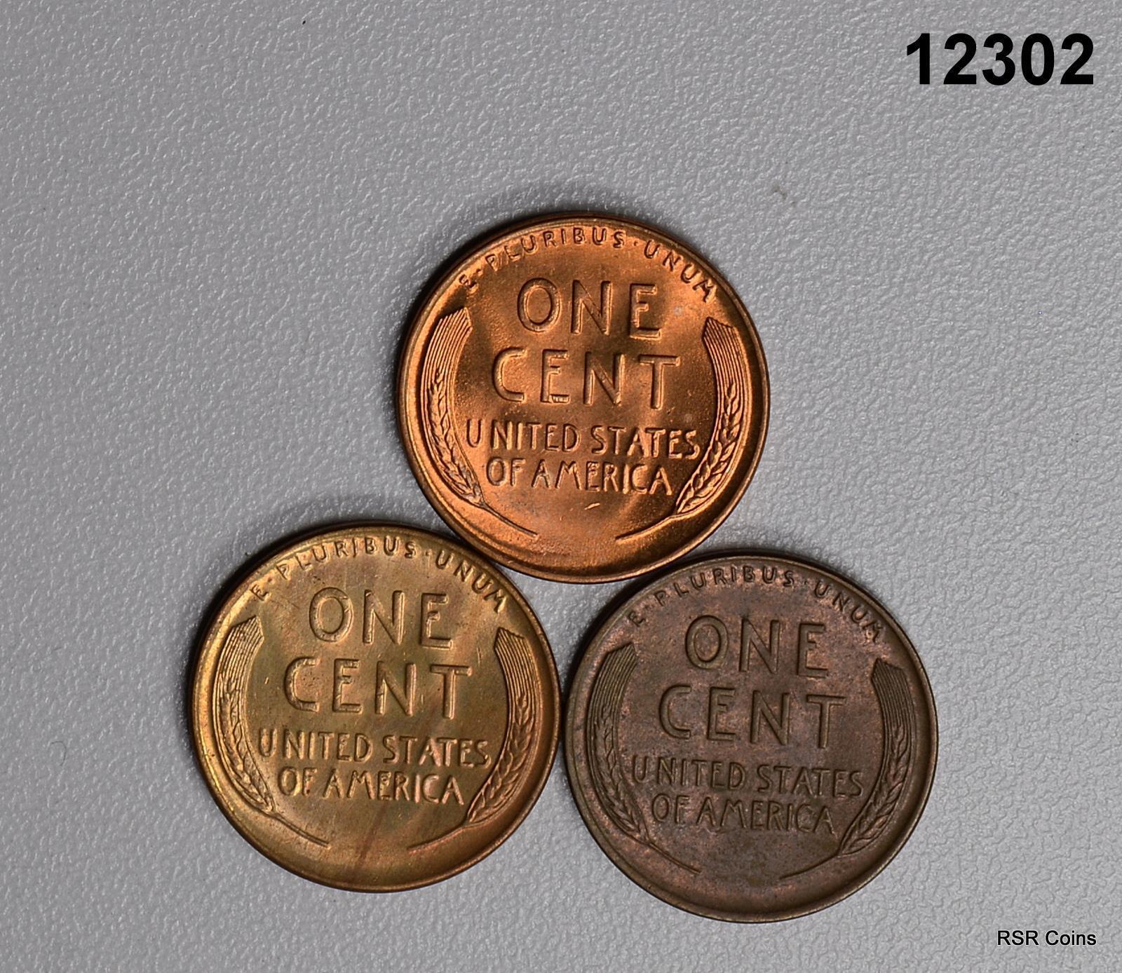 1937 P-D-S 3 COIN BU SET LINCOLN CENTS #12302